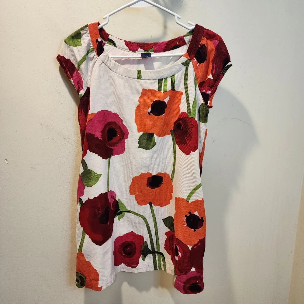 GAP  Corduroy Girls Dress W/ large Poppy Floral And Cap Sleeve L(10)
